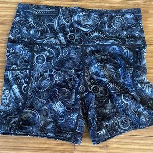 Printed Blue Mechanical Pattern Athletic Shorts